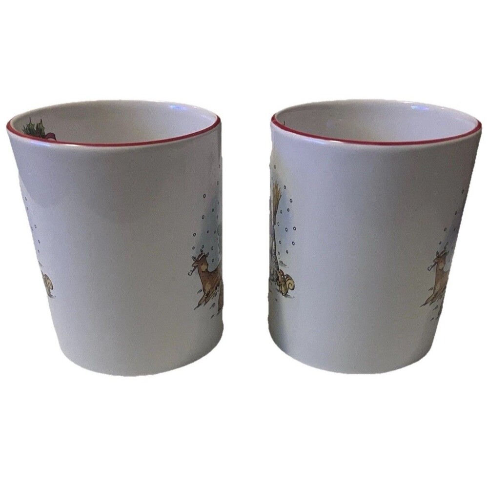 Set of  Two Vintage  Snowman by Salem China Christmas Holiday Red trim Mugs - Picture 7 of 15